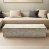 Strata Edge Travertine Stone Finish Italian Design MGO Side Accent Table, size 48 in. x 24 in. x 12 in., Perfect for both indoor and outdoor spaces.